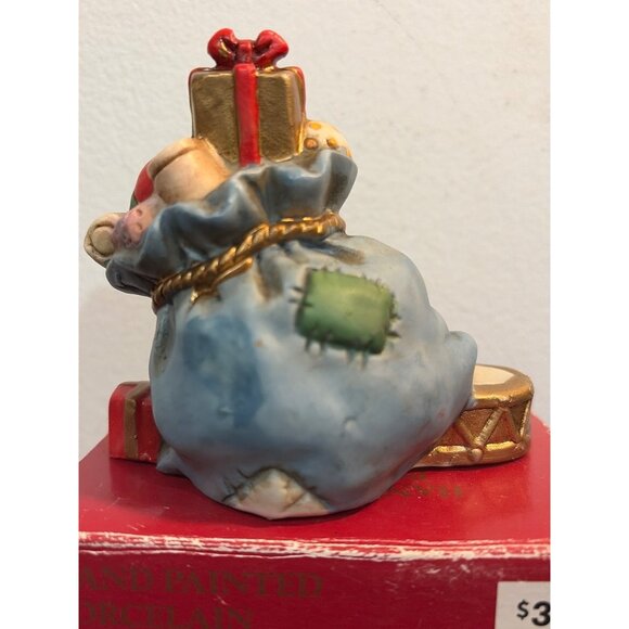 VTG Hand-Painted Porcelain Gift Bag Figurine With Christmas Toys & Decorations - Picture 4 of 5